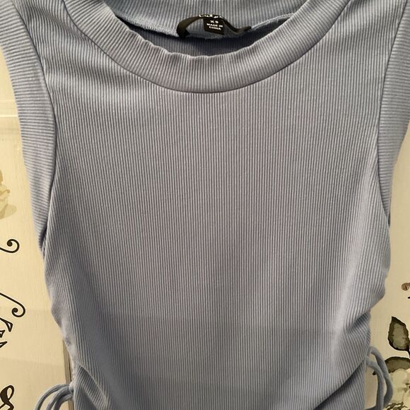 Lulus New Level Tank Women's XS Dusty Blue Ribbed Ruched Cropped Top - Picture 5 of 13